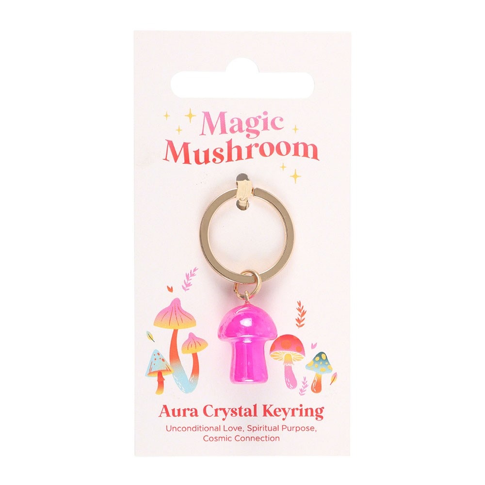 Something Different - Pink Aura Crystal Mushroom Schlüsselring - Rosa